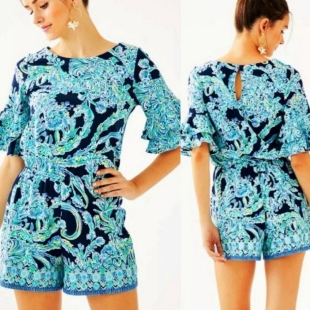 New without tag Lilly Pulitzer Lula Romper High Tide Navy Scuba size XXS